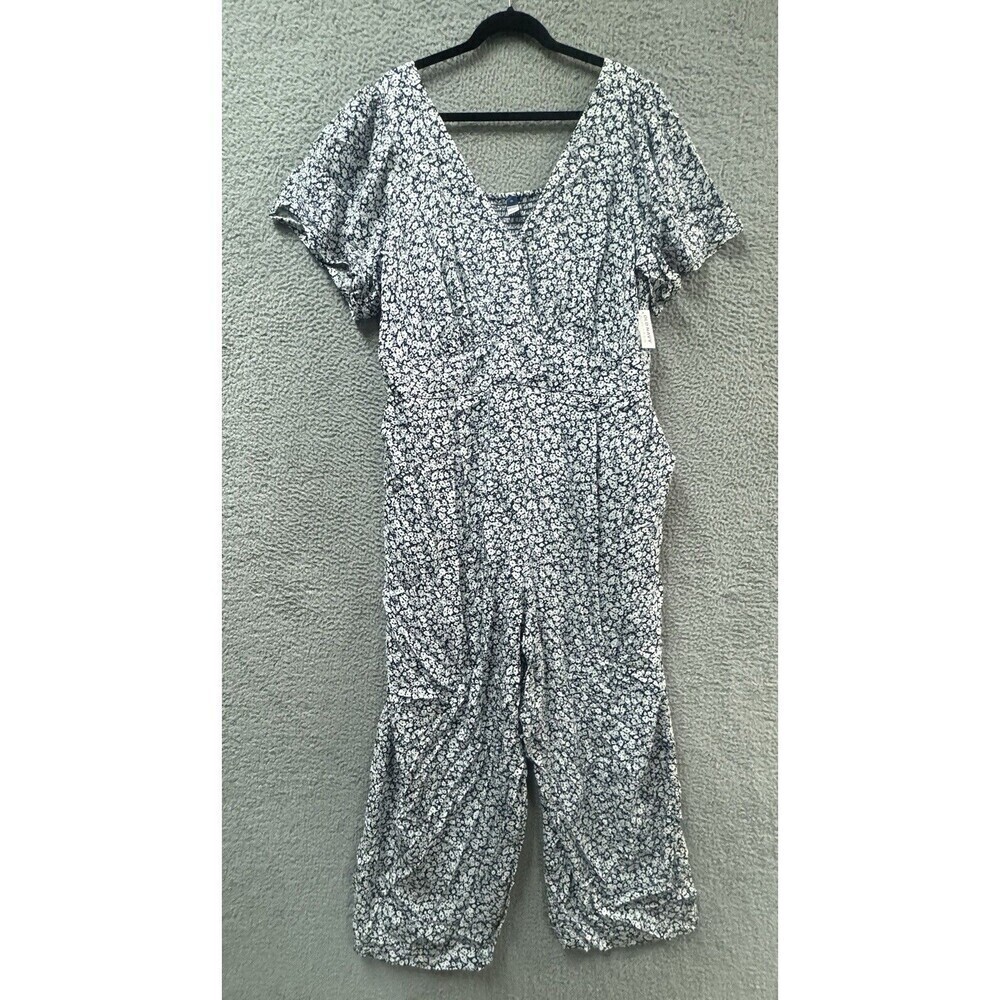 Old Navy Jumpsuit Womens 3X  Blue Floral Short Sleeve Stretch Romper